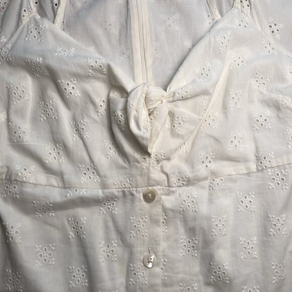 Madewell Eyelet Tie Front Midi Dress White Cotton Short Sleeve Size 4 Boho Bride - Picture 12 of 16